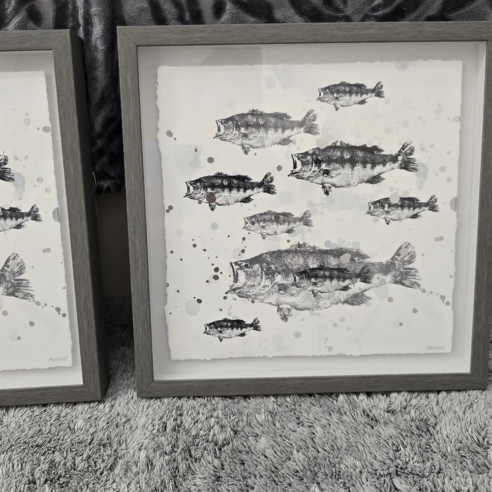 Gray Fish Art Print in Wooden Frame